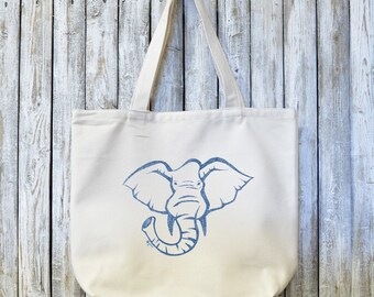 ELEPHANT, Organic Canvas Tote Bag, Reusable Grocery Bag, Made in USA,