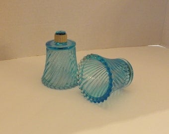 Pair of Aqua Blue Glass Votive Candle Cup Holders