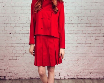 Handmade red suit,Pleated skirt,red jacket,60s fashion,Mods suit,Mod,matching set women,costume women,skirt and jacket suit,set