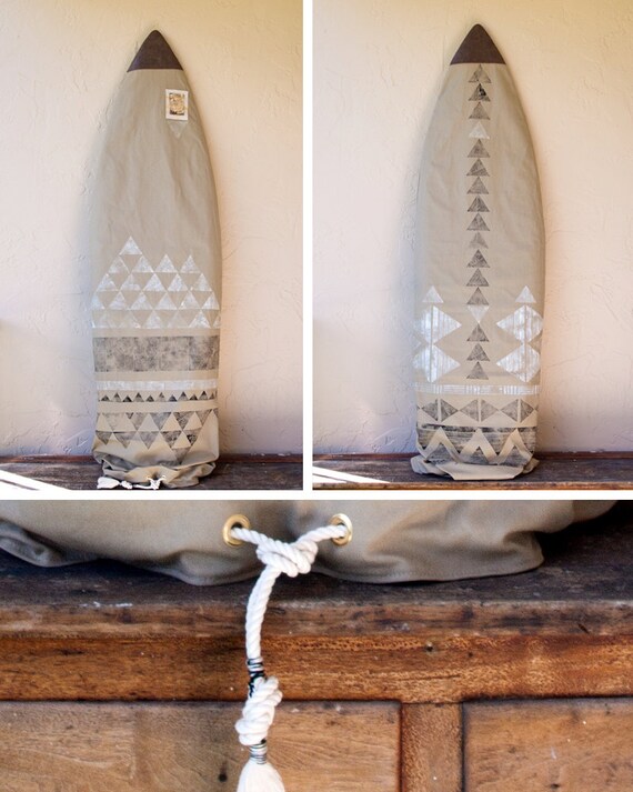 Khaki Surfboard Bag Surf Sock Black and White Tribal Geometric