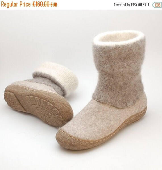 SALE Felted boots natural beige brown felted wool by WoolenClogs