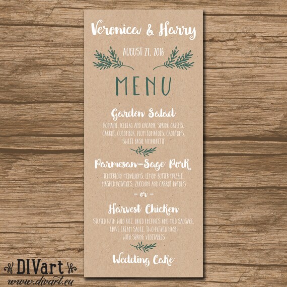 Rustic Wedding Menu Rehearsal Dinner Menu Reception Menu
