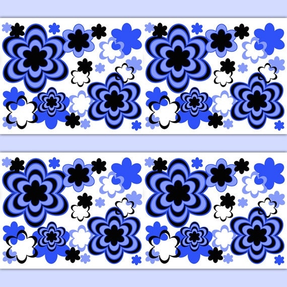 FLORAL WALLPAPER BORDER Decal Royal Blue Abstract Modern Art