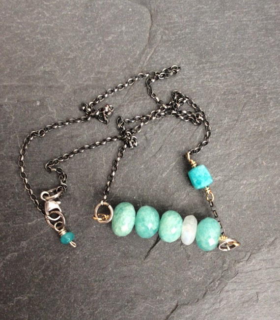 Items similar to Amazonite bar gemstone necklace - dainty boho layering ...