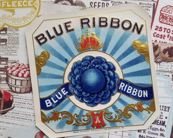3 Antique Blue Ribbon Cigar Box Labels | County Fair | Country | Blue | Tobacco Ephemera Lot | NOS