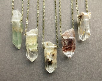 Healing Crystal Necklace - Phantom Quartz Necklace - Raw Crystal Necklace - Crystal Pendant - Garden Quartz Crystal Jewelry Bohemian Jewelry