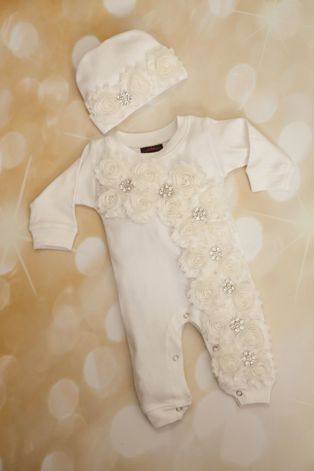 Infant Baby Layette White Cotton Baby Romper with Chiffon