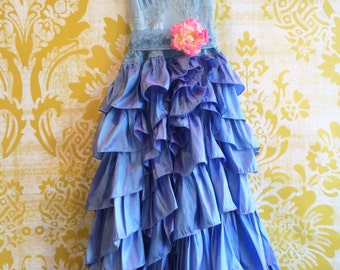 french blue & lavender asymmetrical ruffled taffeta boho party dress by mermaid miss kristin