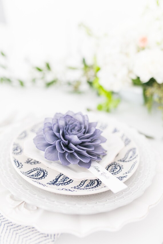 Navy Wedding Place Cards Navy Flower Place Cards Rustic