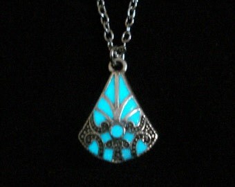Blue Triangle Necklace Pendant Jewelry Glow In The Dark Necklace Glow In The Dark Jewelry Antique Silver (glows blue)