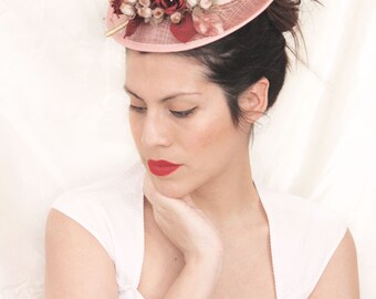 Delicate Pale Pink Kentucky Derby Hat, Race Derby Hat, Haute Couture Headpiece Organic Sinamay Racing Hat, wedding guest accessory millinery
