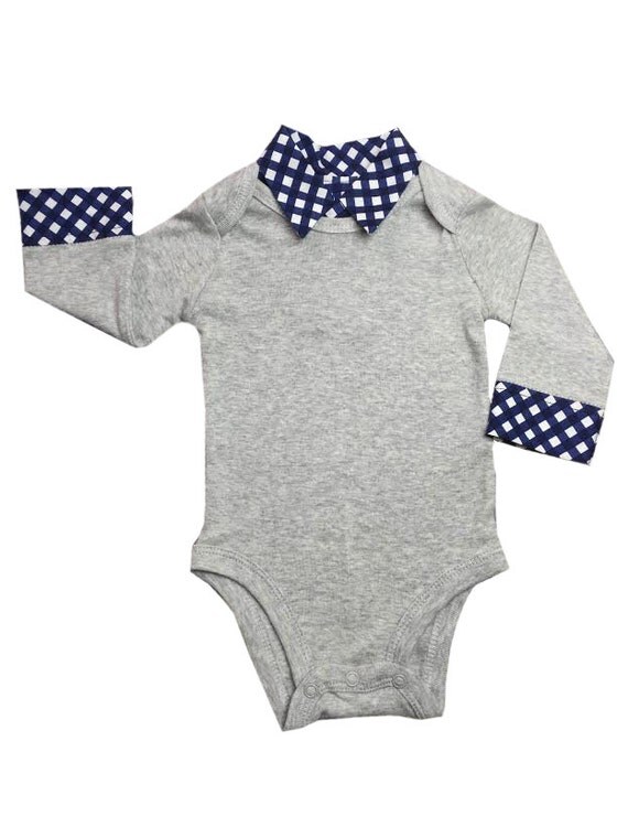 Baby Boy Onesie with Collar 3 Months Gray Navy by HaddonCo