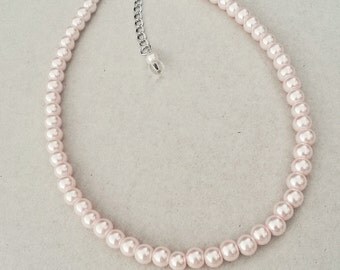 Simple blush pearl necklace, soft pink necklace, Blush necklace bridesmaid gift, Blush pearls, Blush wedding necklace