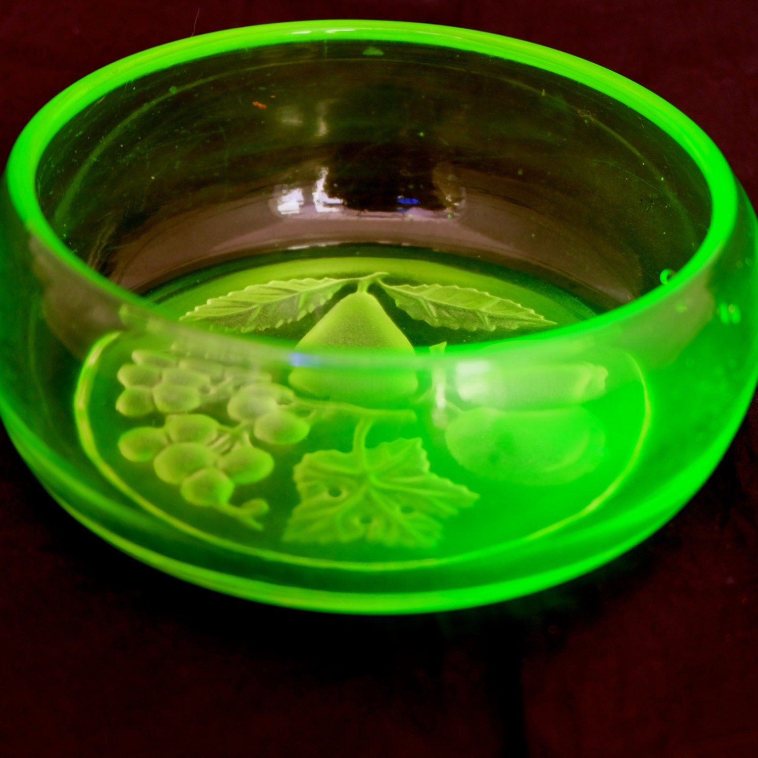 Art Deco Uranium Glass Fruit Bowl Uranium Glassware Green