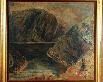 Superb ca.1950 Listed Artist River Valley Mountains Lithograph w/Frame Signed
