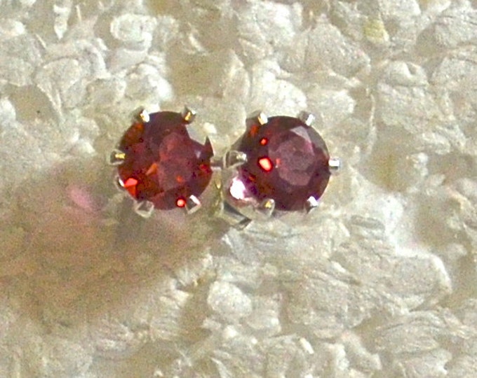 Red Pink Topaz Stud Earrings, 6mm Round, Natural, Set in Sterling Silver E881