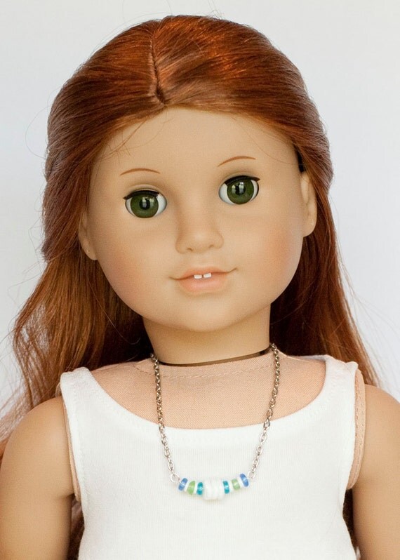 American Girl doll bead and chain necklace blue green