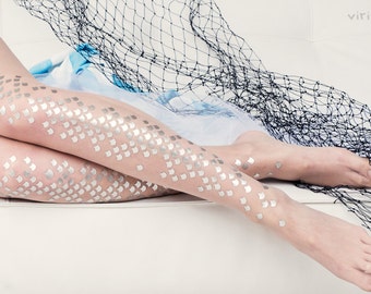 Mermaid tights / invisible sheer tights / mermaid fish scale patterned nude tights / mermaid scale tights / cosplay tights /