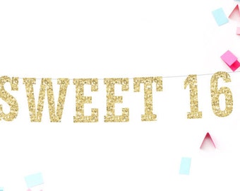 Sweet 16 Banner, Birthday Banner, Sweet 16 Party, 16th Birthday Banner, Sweet 16 Decoration, Sweet 16 Party Decor, Party Banner, Gold Party