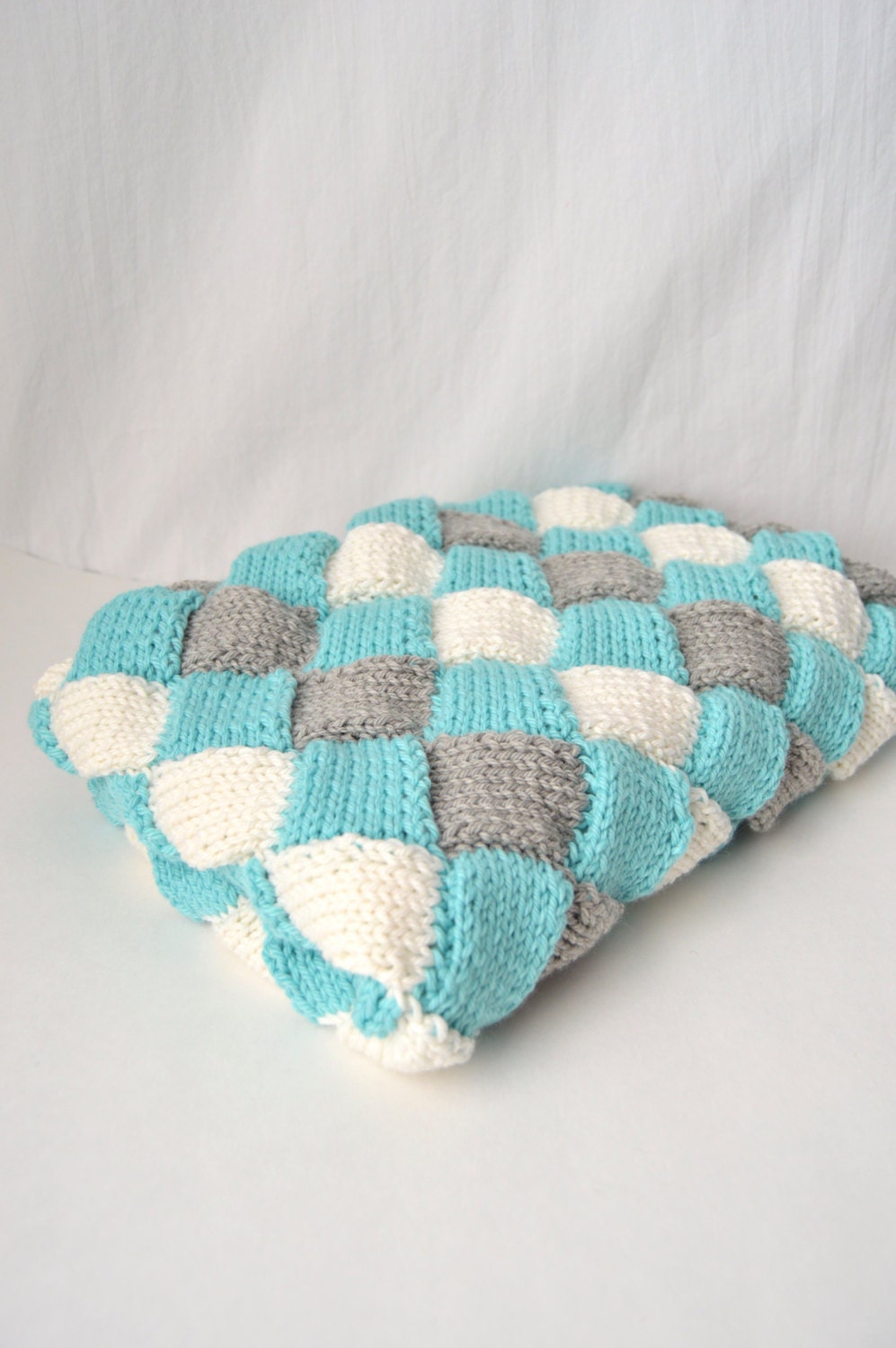SALE Basket Weave Baby Blanket Nursery Decor Knitted Entrelac