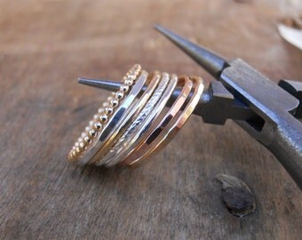 Set Of 7 Rings, Colored Stackable Ring Set, Skinny Ring Set, Assorted Rings, Gold filled Ring, Sterling silver Ring, 6 Thin Stacking Rings