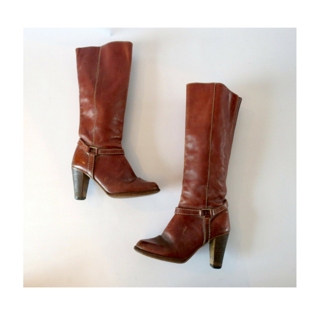 Heeled Boots Vintage 70s Boots Size 6.5 Hippie Boho Boots