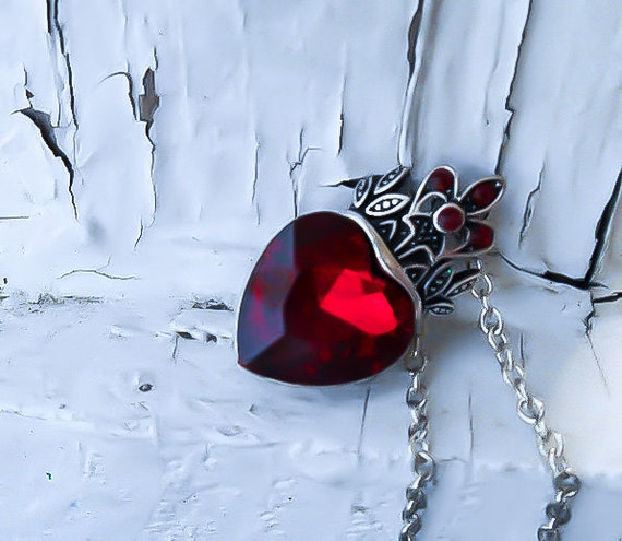 Red Heart Pendant Queen of hearts necklace Ruby Heart