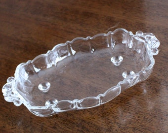 SALE Butter Dish, Clear Glass, Jelly Candy, Footed w Filigree