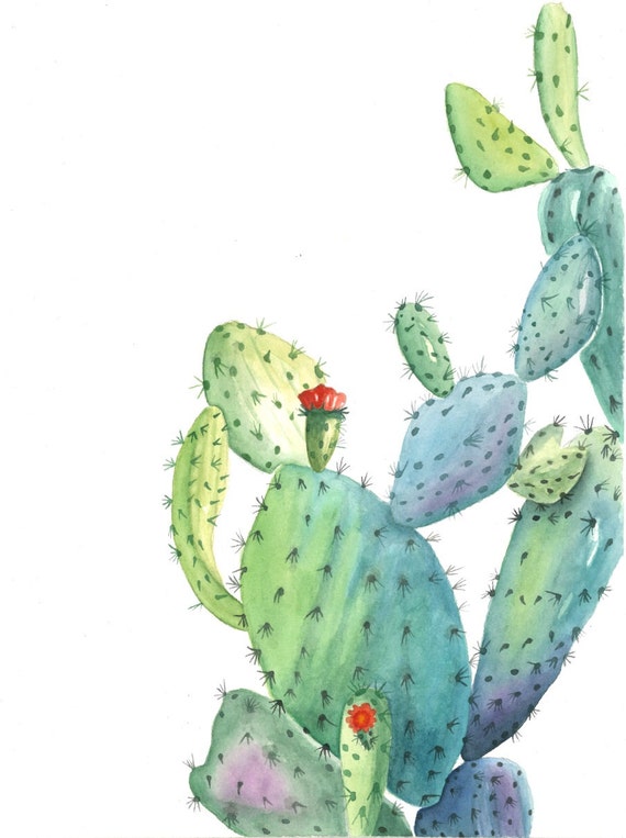 Original Watercolor 'Prickly Pear' Cactus Painting