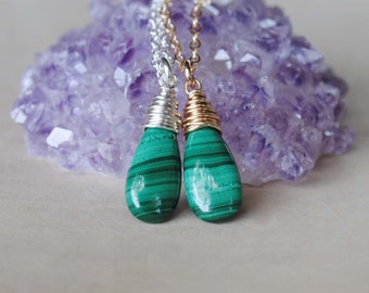 Malachite Necklace, Malachite Jewelry, Sterling Silver or Gold Malachite Necklace