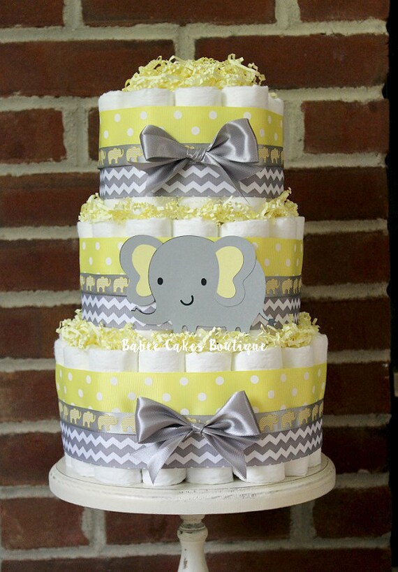 3 Tier Yellow and Gray Elephant Diaper Cake Yellow Grey 3 Tier Yellow and Gray Elephant Diaper Cake Yellow Grey