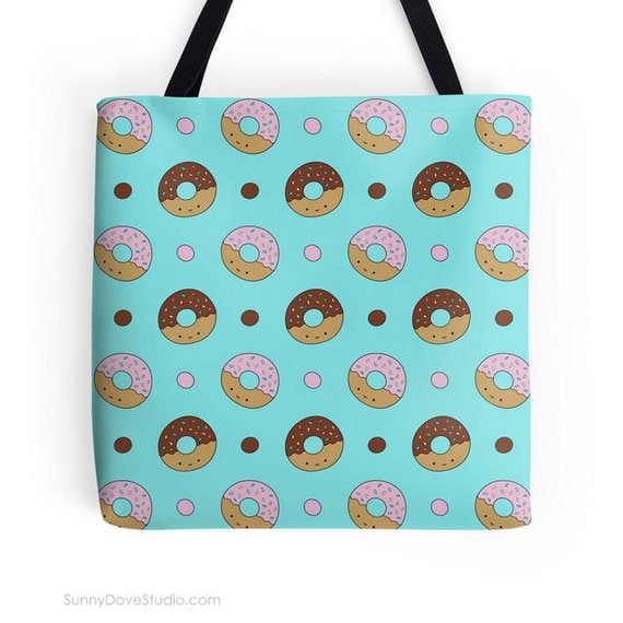 Cute Tote Bag Happy Donuts Totes Bags Fun Kawaii Gift For
