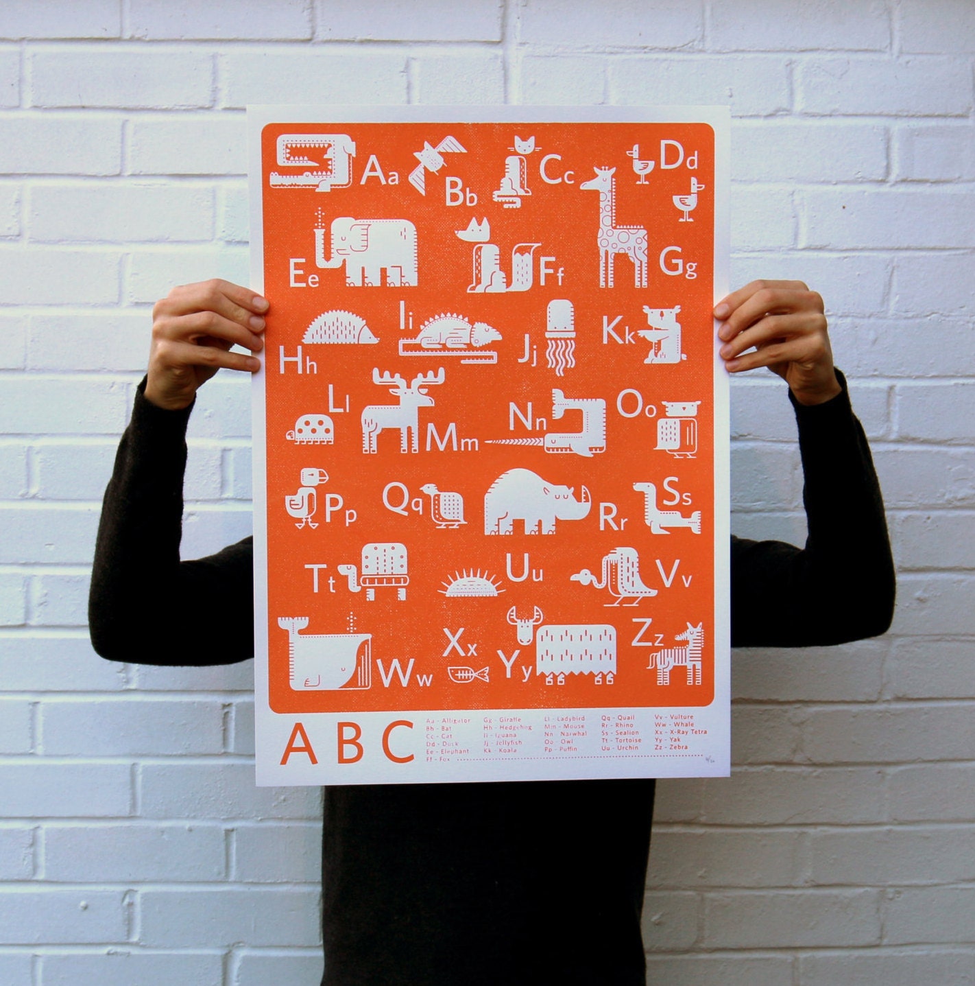 ABC Orange Screen Printed alphabet Silk Screen Poster