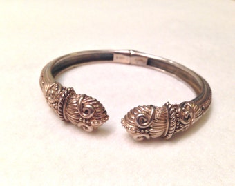 Vintage Chinese Dragon Serpent Sterling Silver Ornate Cuff Bracelet- Gorgeous!