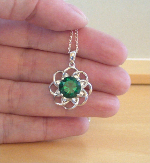925 Emerald Lab Created Pendant And 18 Sterling Silver 3042