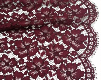 Brown lace fabric by the yard Spanish Lace Alencon by LaceToLove