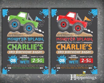 Monster Truck Birthday Invitation Monster Truck Water Invite Summer Invite Water Birthday Invitation Digital File by Busy bee's Happenings