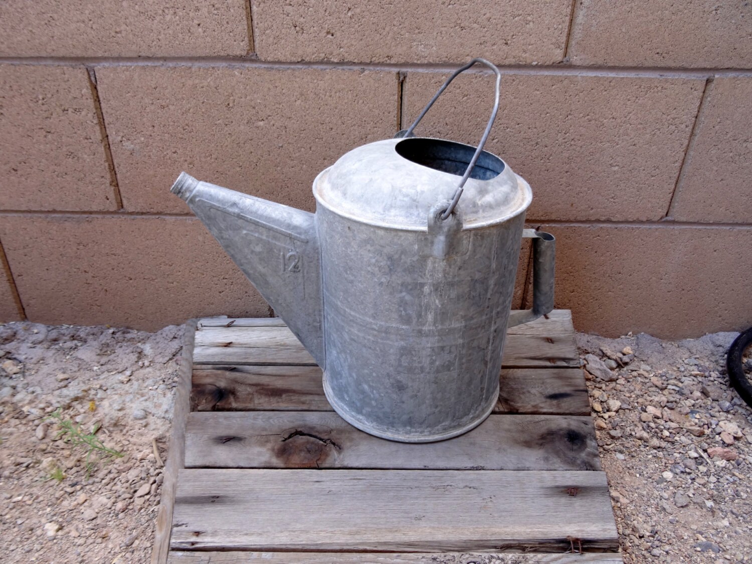 Vintage Galvanized Steel Watering Can 12 Qt. Garden Watering