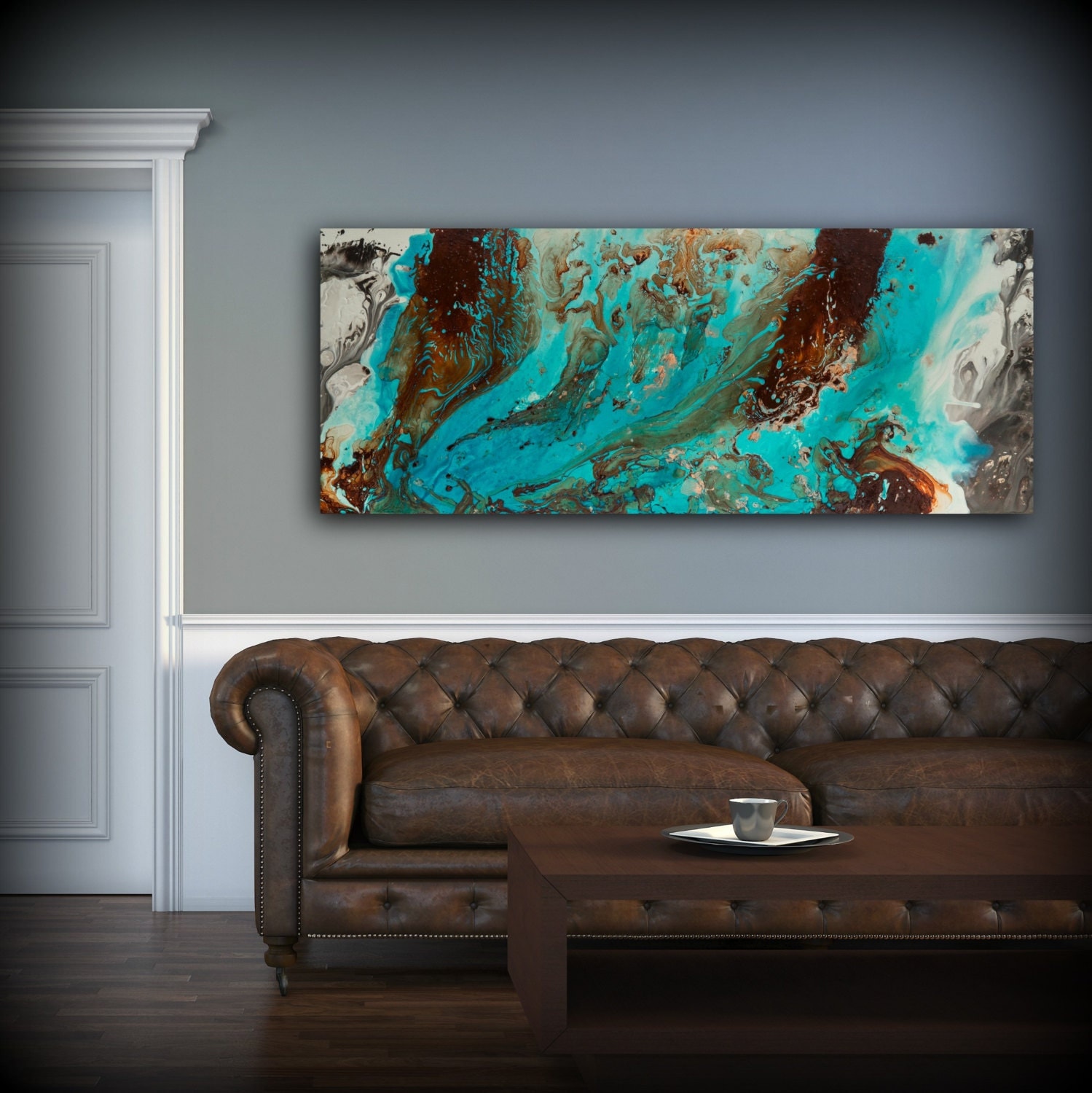 Aqua Print Blue and Brown Wall Art Decor Colourful Bohemian