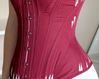 Victorian corset bordeuax with original model 1876 flossing white,