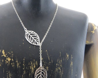 Sterling silver lariat necklace, leaf necklace, leaf lariat necklace, y necklace, sterling silver y necklace, leaf y necklace, nature