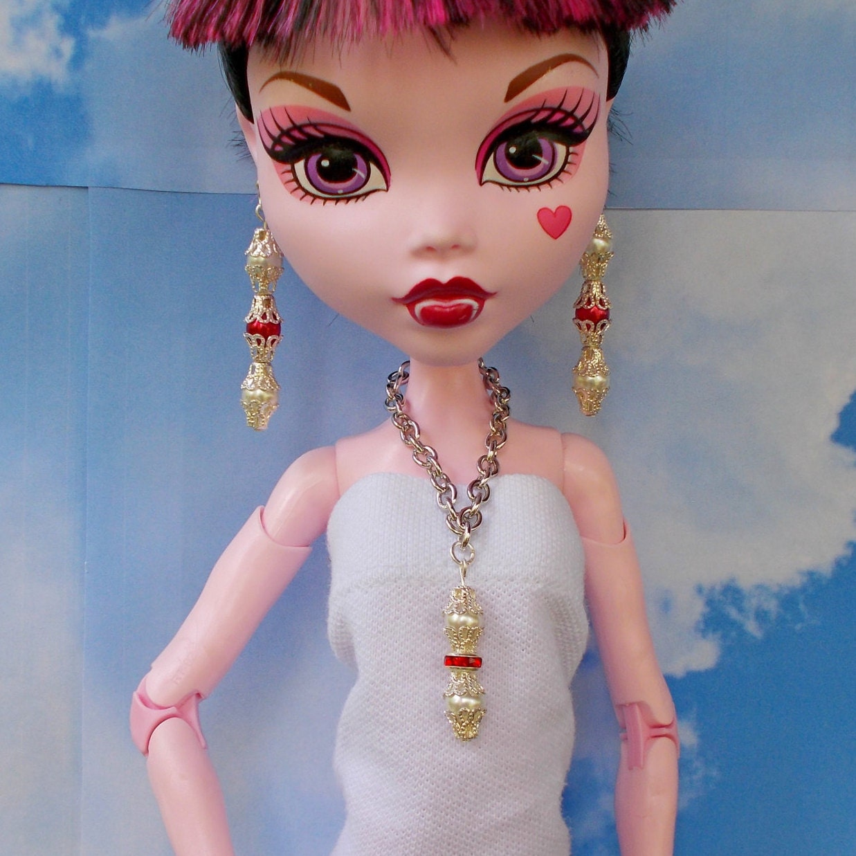Doll Jewelry Doll Necklace 17 Inch Dolls Red by FAIRLYGHOULISH