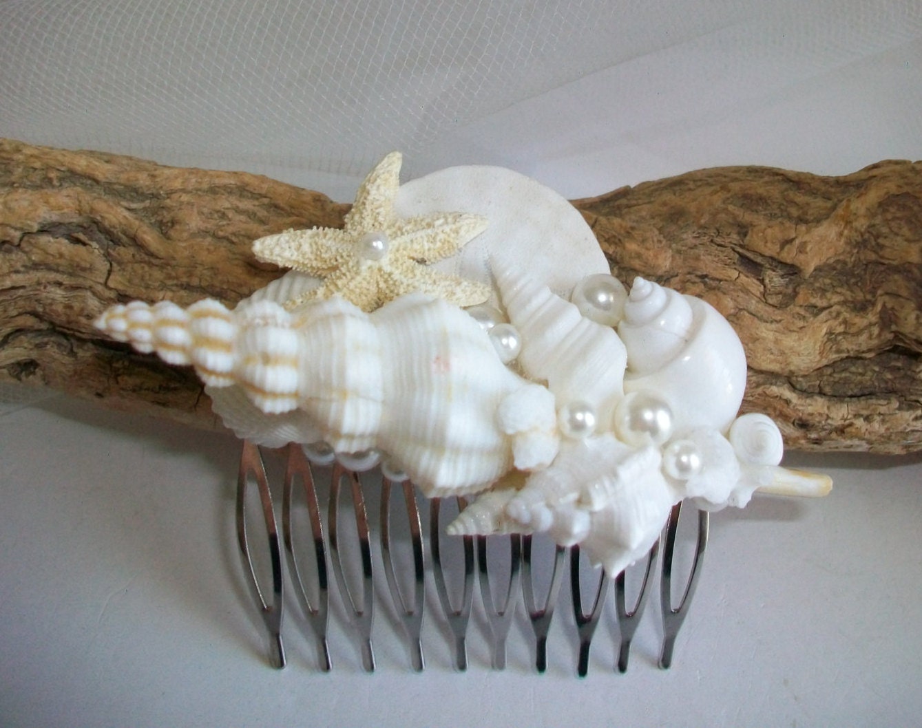 Beach Theme Bridal Hair Comb Shell Sand by SeashellBeachDesigns