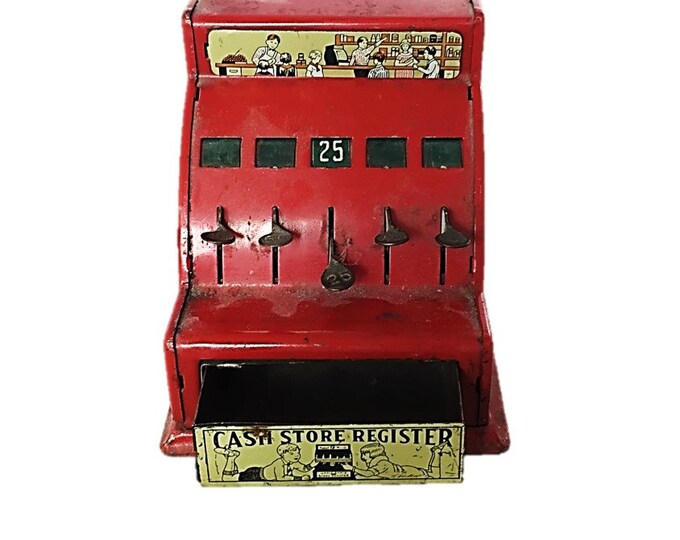 Antique Uncle Sam's Cash Store Register - Cash Register Red Metal Toy Uncle Sam's Cash Store Register Childrens Room Decor - Vintage H