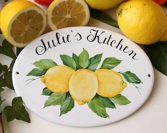 Ceramic lemon personalized kitchen signs, kitchen wall signs, custom kitchen signs, kitchen decor signs, personalized kitchen gift