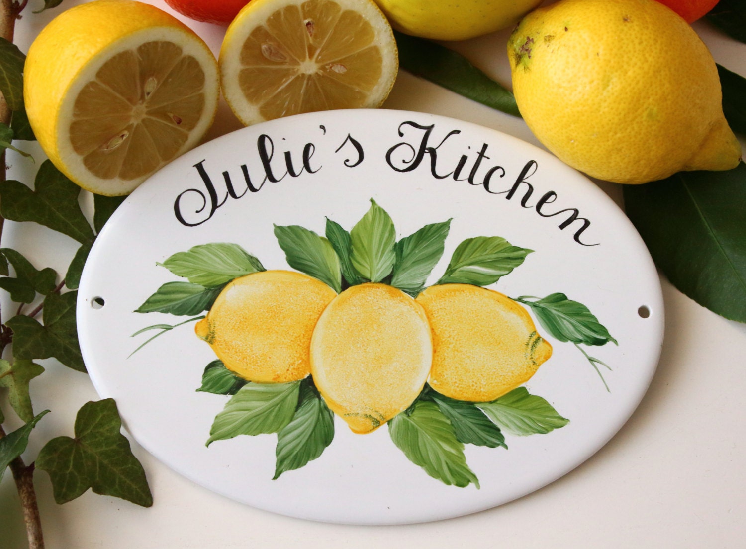 Ceramic lemon personalized kitchen signs, kitchen wall signs, custom kitchen signs, kitchen decor signs, personalized kitchen gift