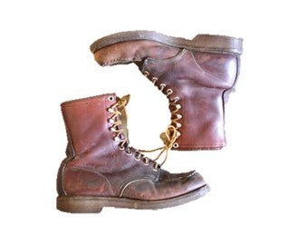 Vintage Red Wing Boots Redwing Work boots leather brown moc toe Chukka lace up lumberjack work boot mens 7 boot womens 8.5 moccasin indie