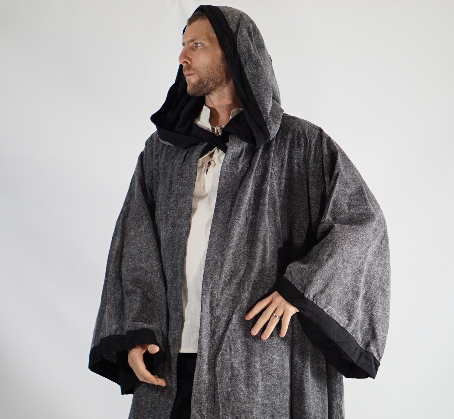 HOODED CLOAK with SLEEVES Shawl Cape Jedi Robe by zootzugarb