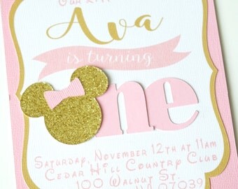 Minnie Mouse Invitation - Pink and Gold Minnie Mouse Invitations - Girls 1st birthday Birthday - Bridal Shower - Pink and gold Birthday