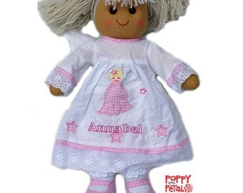 Rag Doll Angel Personalized, Embroidered Rag Doll, Cloth Doll, Fabric Doll, First Doll, Custom Rag Doll, Girl Gift, Baby Doll, Dolls.